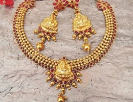 Lakshmi Red Kemp Temple Necklace Set 
